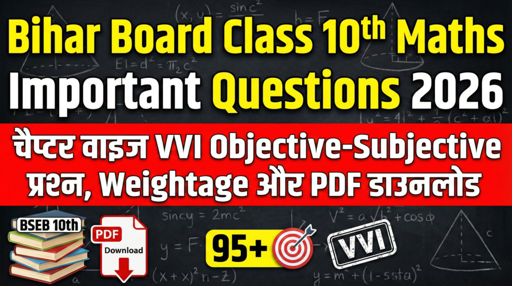 Bihar Board Class 10th Maths Important Questions 2026: चैप्टर वाइज VVI Objective-Subjective प्रश्न, Weightage और PDF डाउनलोड
